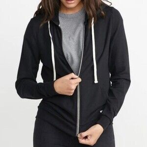 Marine Layer jacket womens black Afternoon Zip Up Hooded Sweatshirt medium